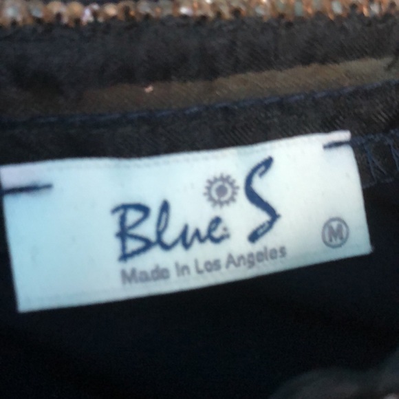 BLUE S NAVY BLUE TANK TOP•BEADED COLLAR TRIM•BACK CUTOUT WITH TIE AT NECK•sz M - Picture 8 of 11